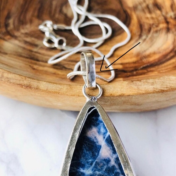 Silver Plated Blue Sodalite Pear Shape Statement Boho Necklace - Picture 5 of 10